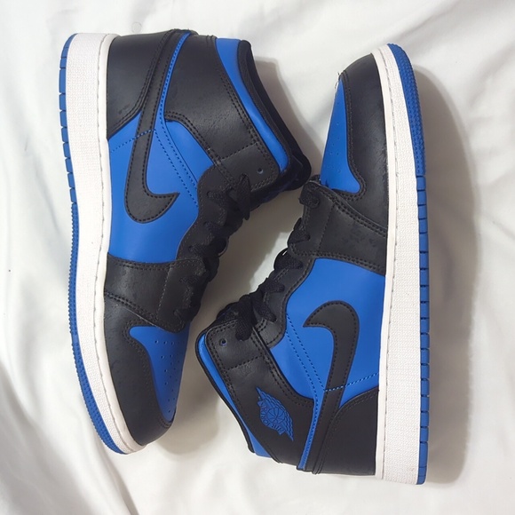 Nike Air Jordan 1 Mid Shoes, Color Black Royal Blue Size 6.5Y - Picture 11 of 16